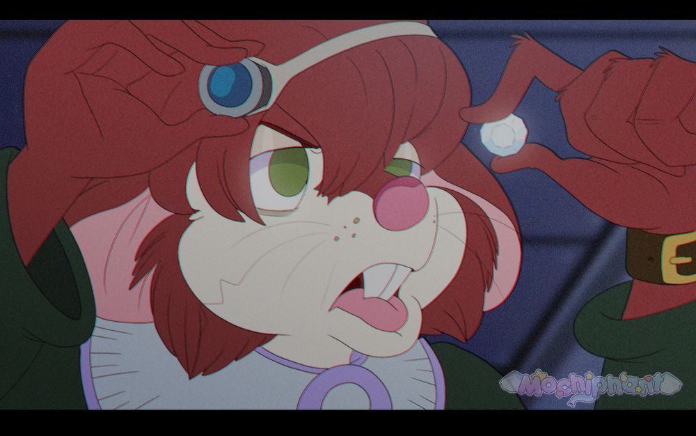 A digital illustration of the character Joel Gear from the anime Dr. Stone. He is drawn imagined as an anthropomorphic mouse and is staring intently at a small diamond. 