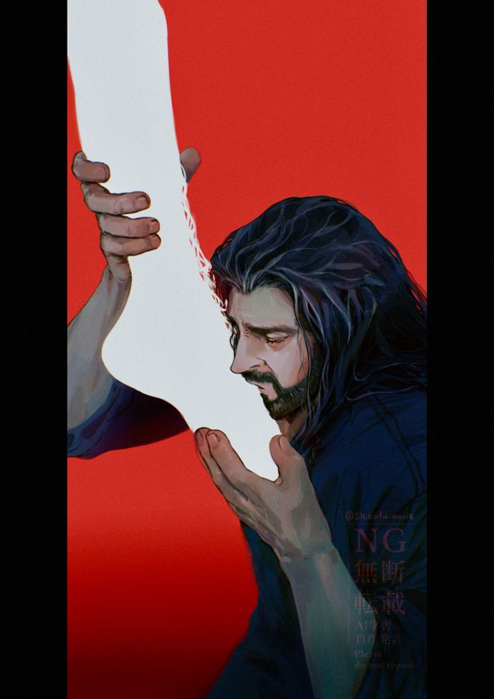 トリビル　ビルボの足にキスをするトーリン