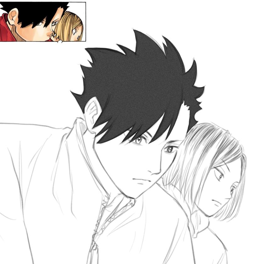 sketch of kuroo and kenma from haikyuu manga panel