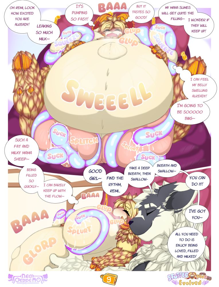 Remi has become one very, very big and round sheep!  Master Wolf is very happy to help his sheepy with some well deserved belly rubs!