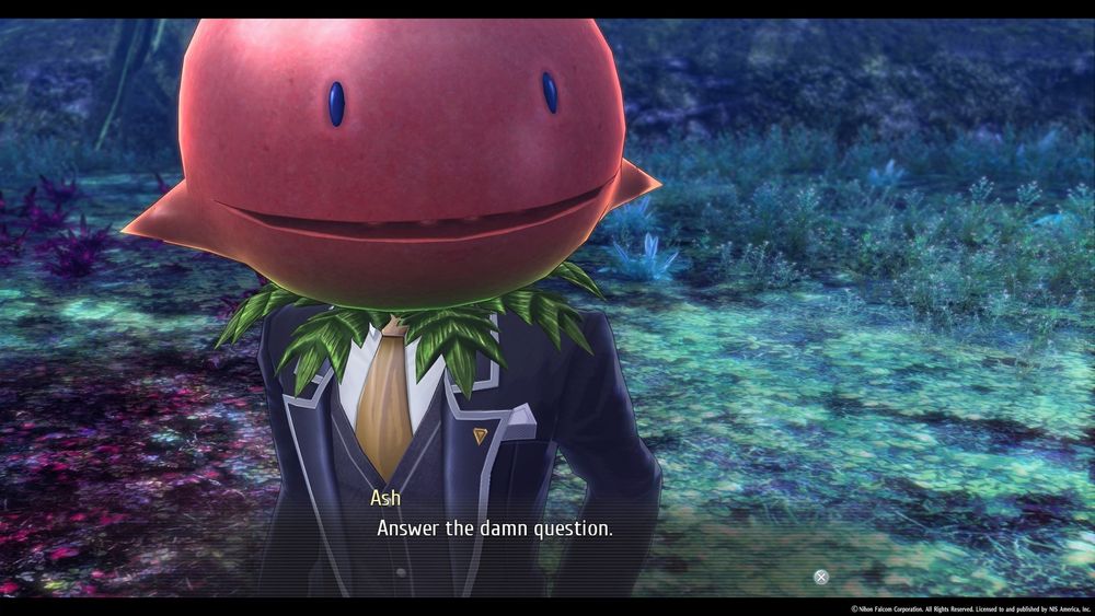 Man with giant tomato on head: "Answer the damn question"