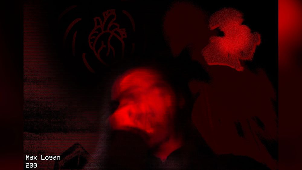 Blurry face with stretched, demonic figures on right and rough sketch of a beating heart at top.
Text: "Max Logan - 200"