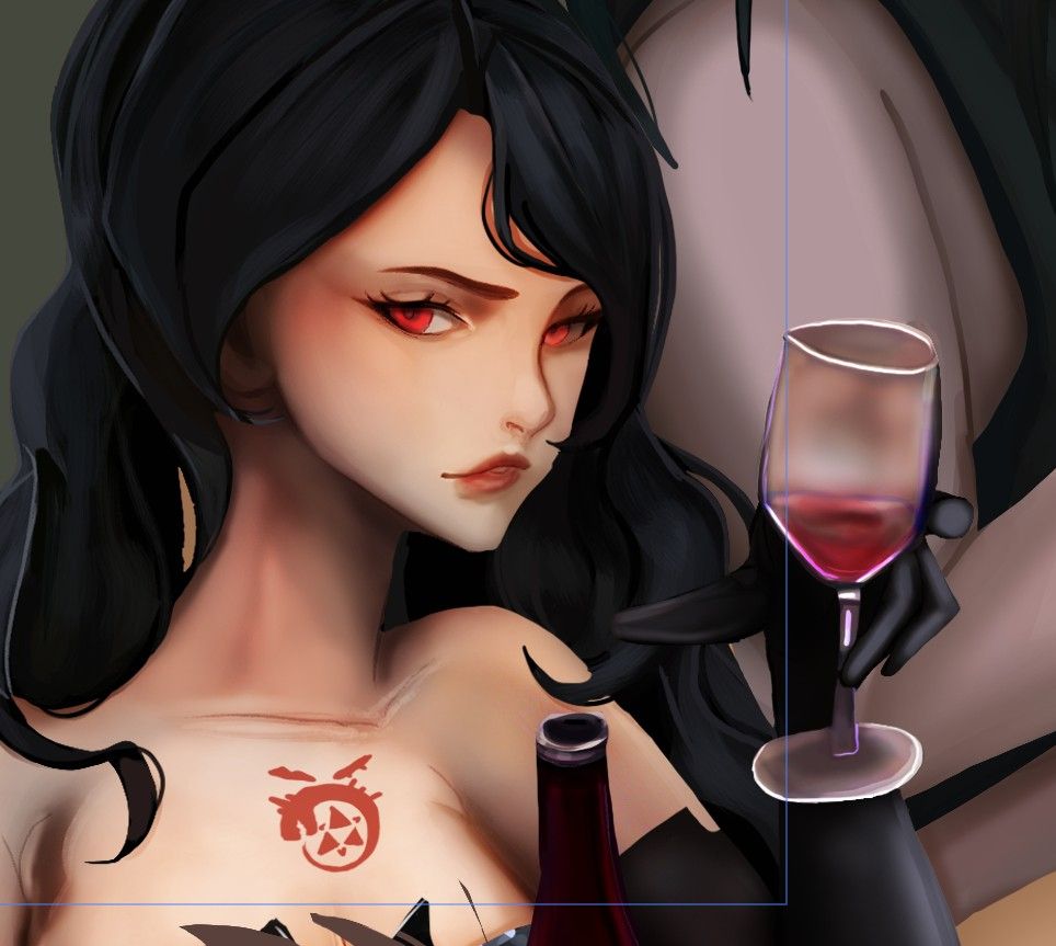 Lust - FMAB portrait holding a glass of red wine 