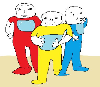 ms paint doodle of 3 babies dressed like among us characters