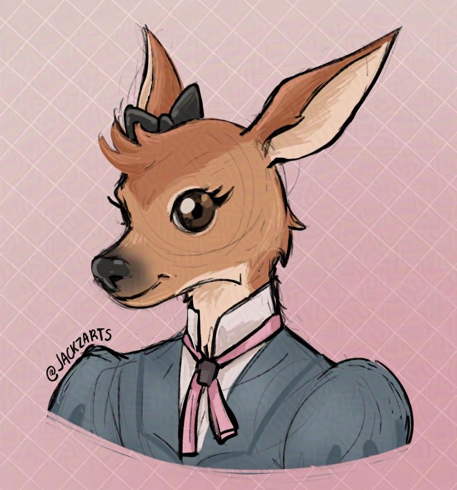 color sketch bust of an anthropomorphic doe in a formal dress 
