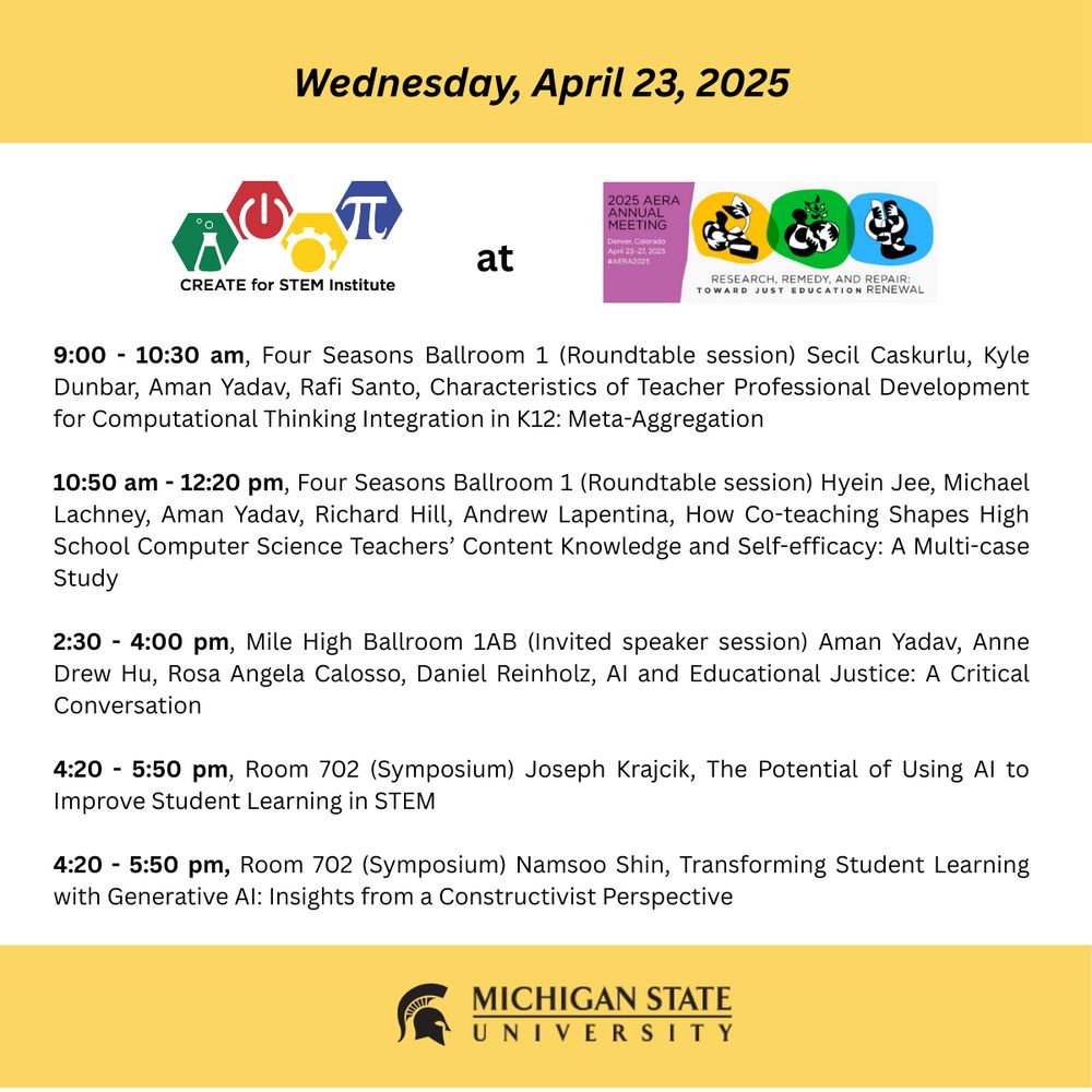 CREATE's schedule of sessions for Wednesday, 4/23/25.