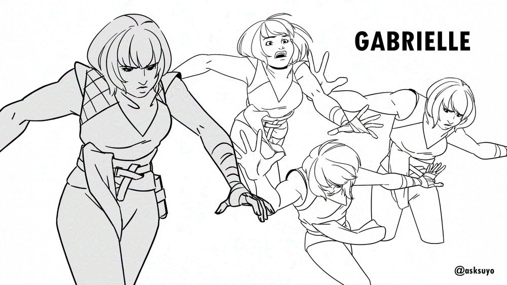 Black and white drawings of a woman in various poses about to fall.