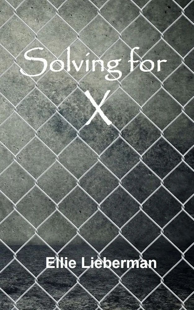 Gray concrete background. Chain link fence in front. Solving for X by Ellie Lieberman cover