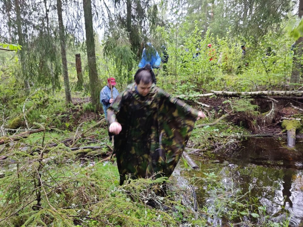 Crossing a stream. We encountered several water obstacles along the route.