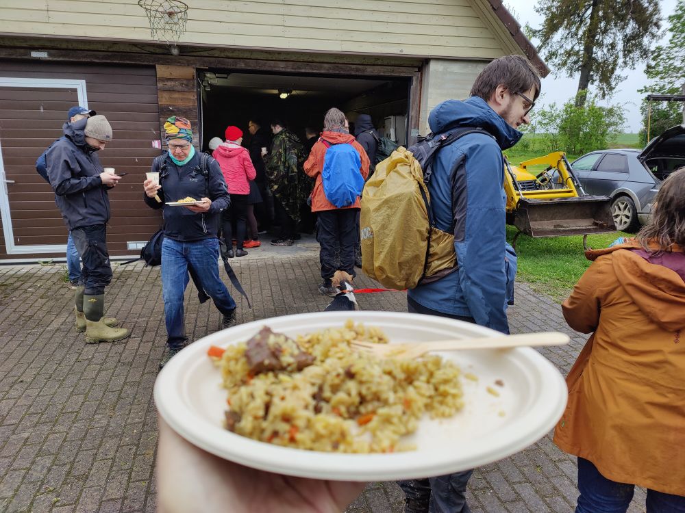 Lunch break with plov and rhubarb pie.