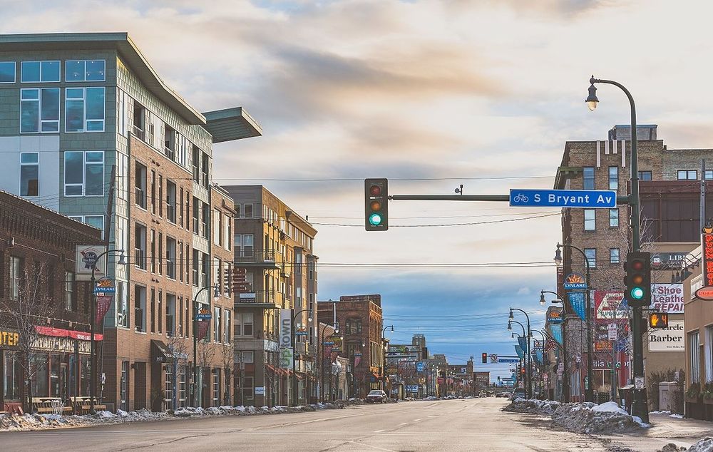 The intersection of Bryant Ave and Lake St in the Lyn-Lake neighborhood of Minneapolis
