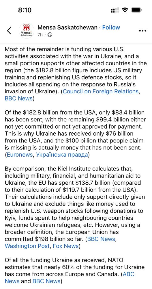Facebook post detailing actual spend in support for Ukraine war vs claims p2