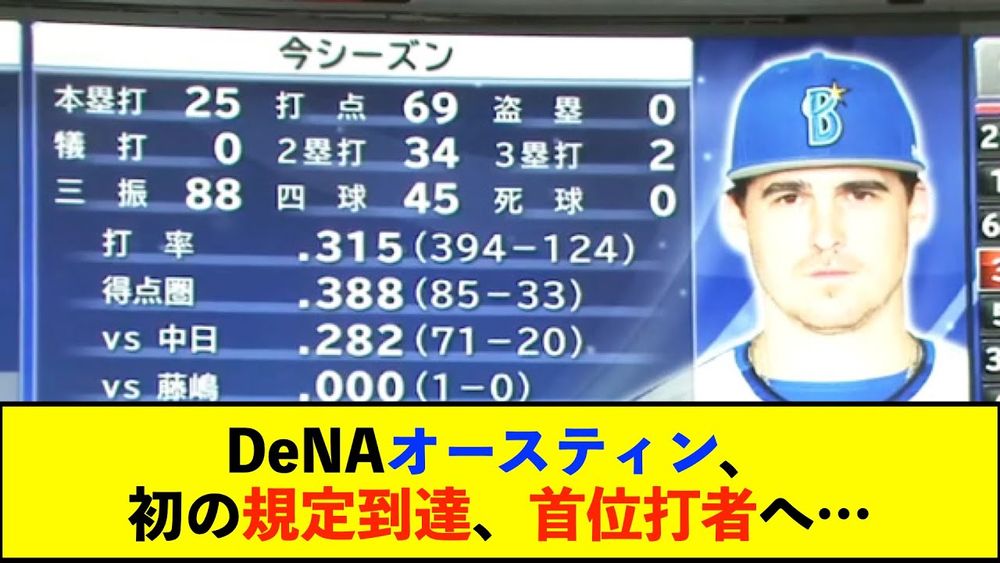 【朗報】ＤｅＮＡオースティンが５年目で初の規定打席到達「とても大切にしていた目標だったので非常にうれしい」「残りの２試合でフェンスに突っ込まないように…」【De速】