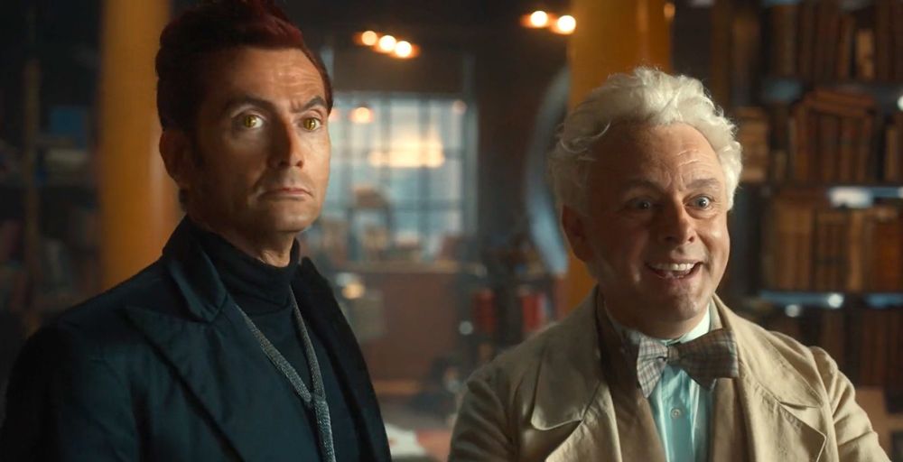 Aziraphale and Crowley at the bookshop