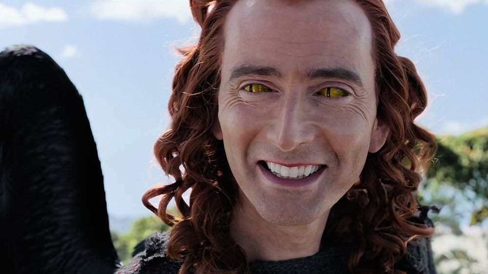 Crowley smiling at Aziraphale on the Wall of Eden