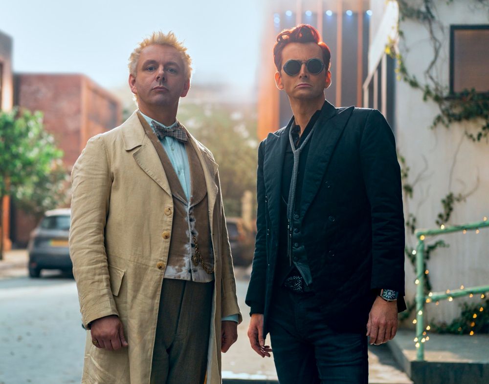 Michael Sheen and David Tennant as Aziraphale and Crowley in one of the post-season 2 promotional photos