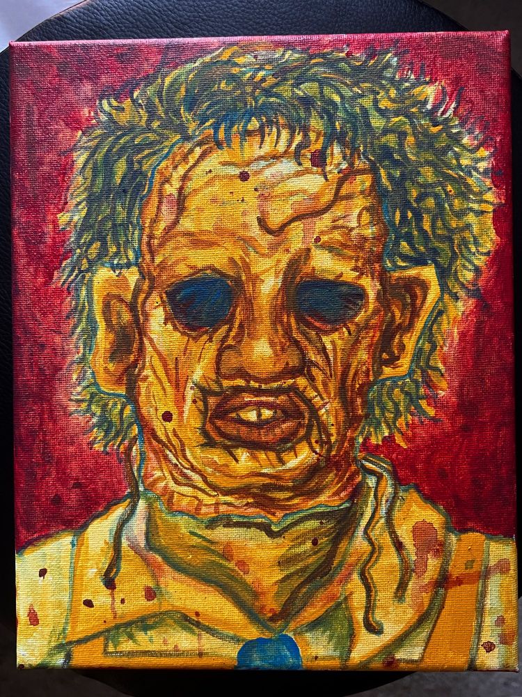 a painting of Leatherface from The Texas Chainsaw Massacre by Jinx Aesthel