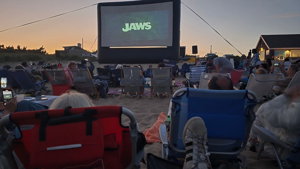 Open air screening of Jaws on Main Beach in East Hampton.