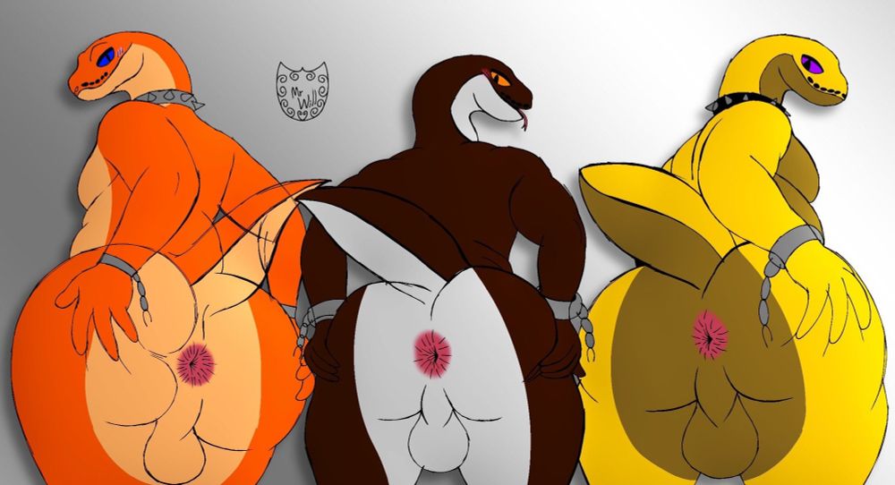 Snake, ass, anus, spread buff, cuffs, blush 