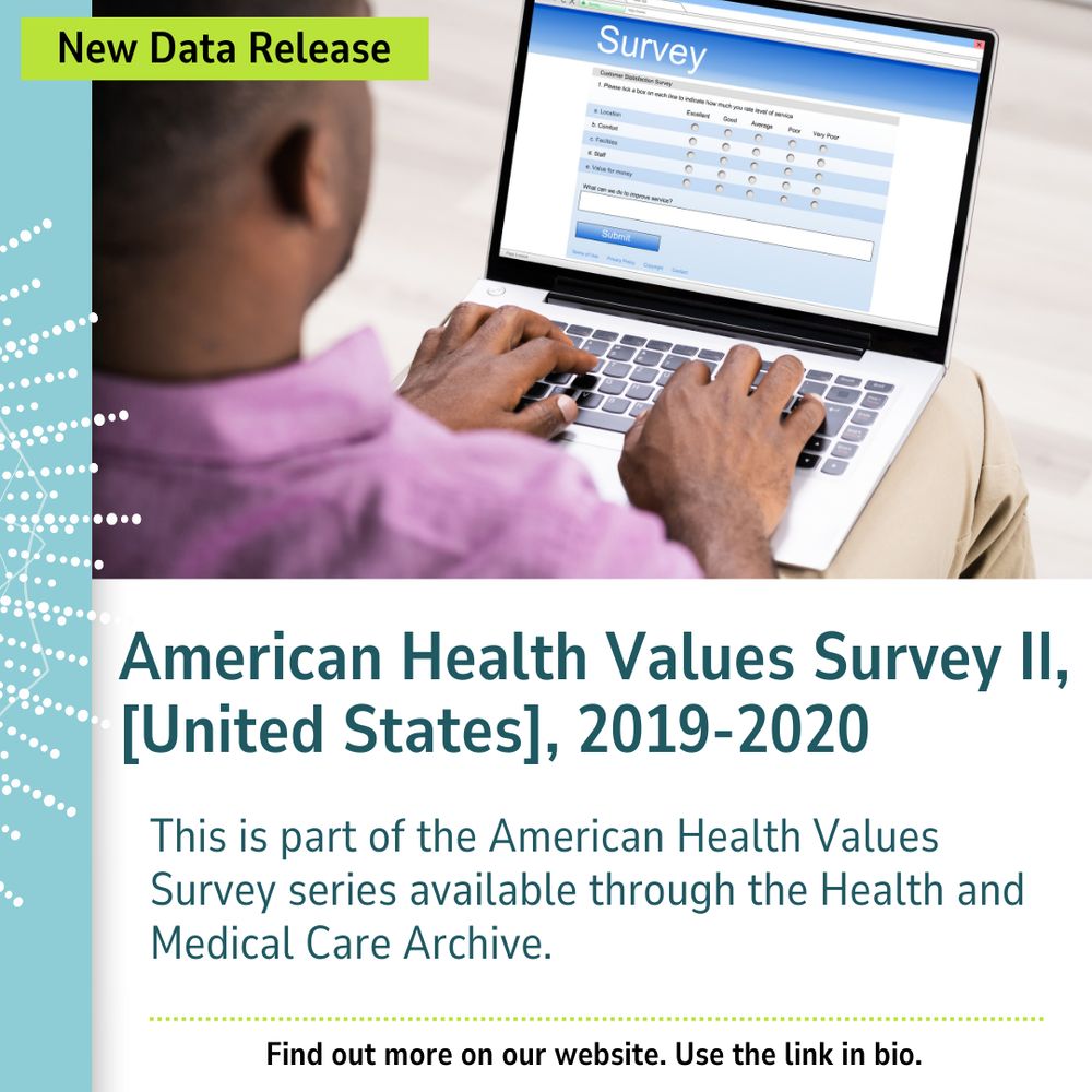 Infographic about the new survey data release including an image of a person filling out an electronic survey on a laptop