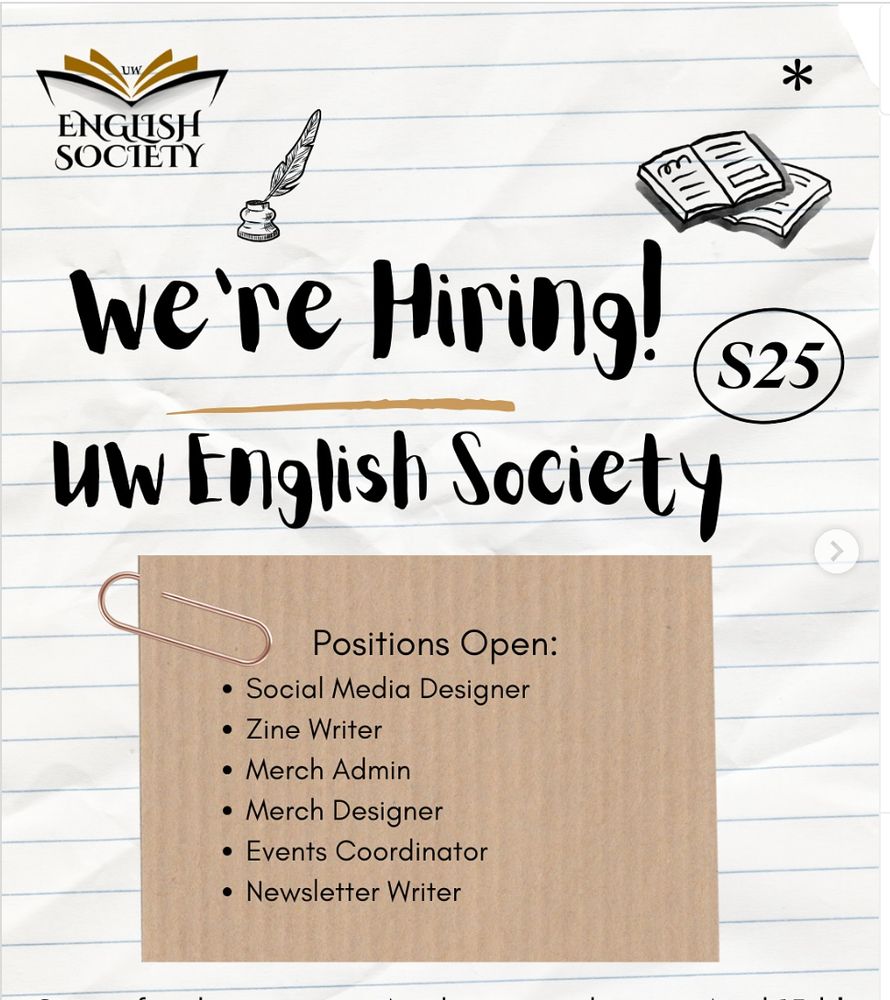 We're hiring poster from UW English Society.
