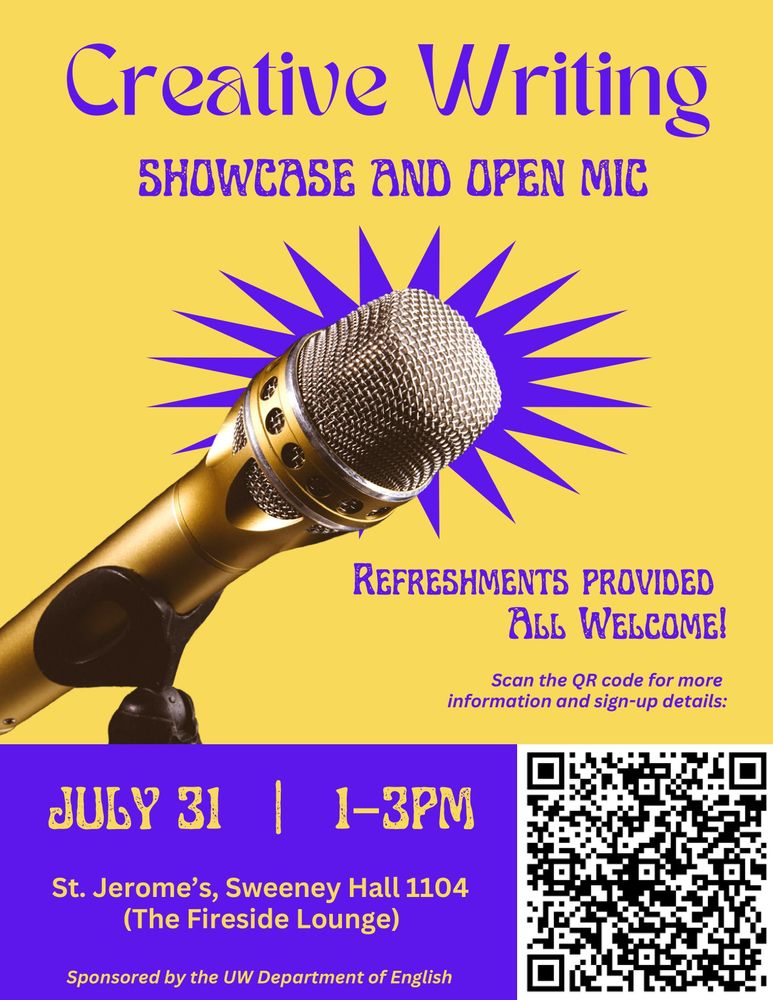 Poster for Creative Writing Showcase. Info in post and link.