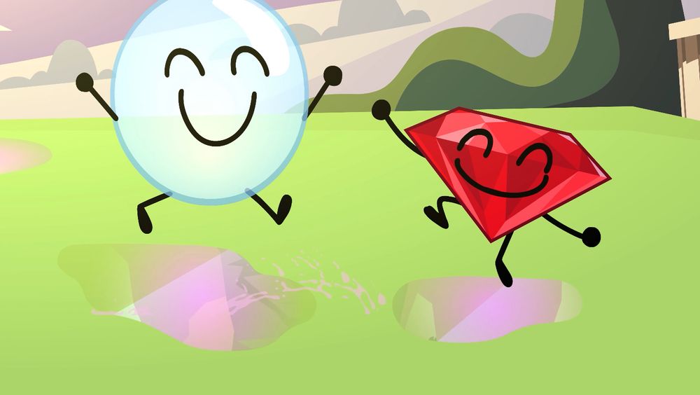 Ruby and Bubble playing in puddles