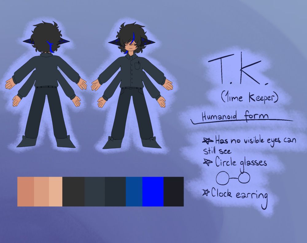 A reference sheet for a character named TK
