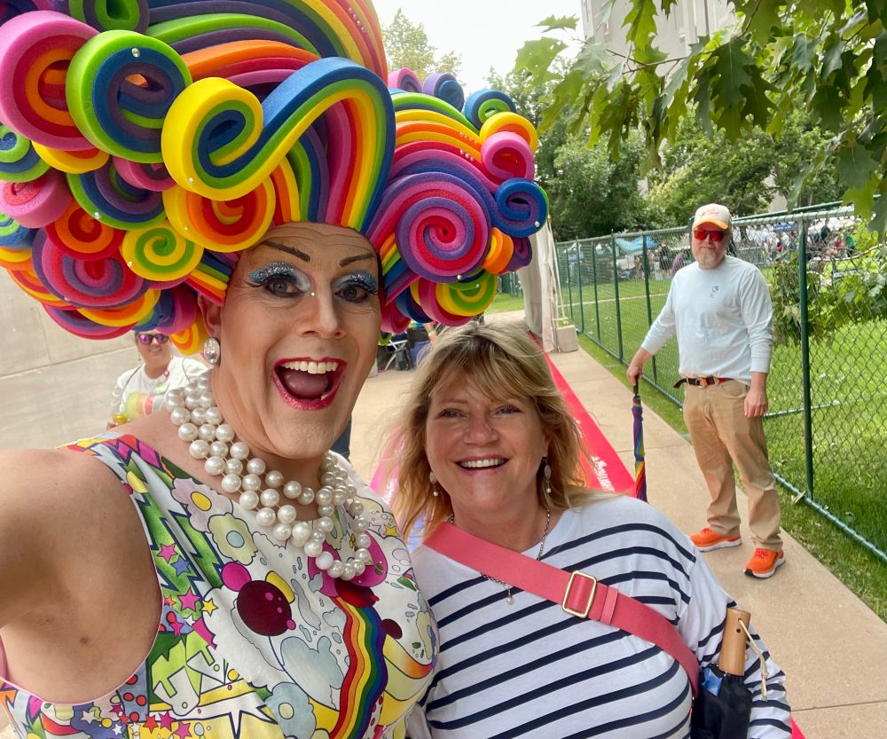 Me and a fun person with a rainbow wig 