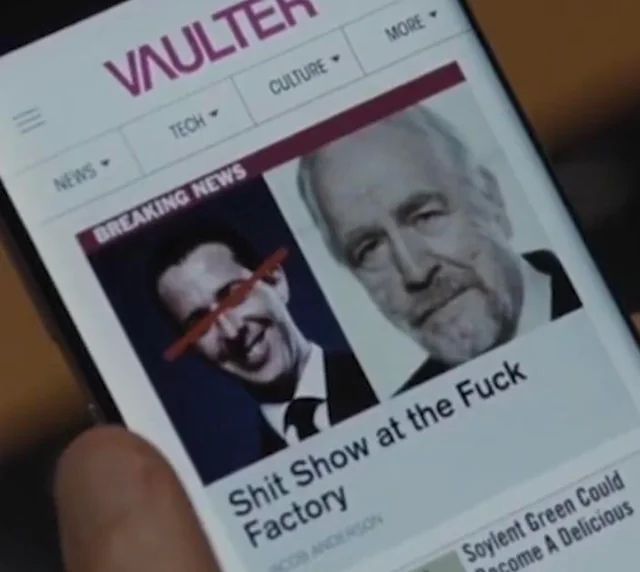 Vaulter headline "Shit Show at the Fuck Factory" from the eponymous Succession episode