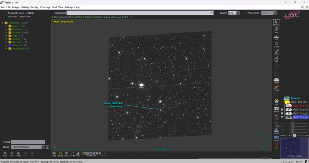 Full, uncropped view of Hubble's WFC3 image of interstellar comet 3I/ATLAS.