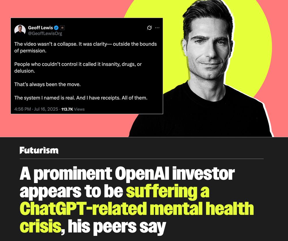 Headline: "A prominent OPENAI investor appears to be suffering a CHatGPT-related mental health crisis, his peers say"