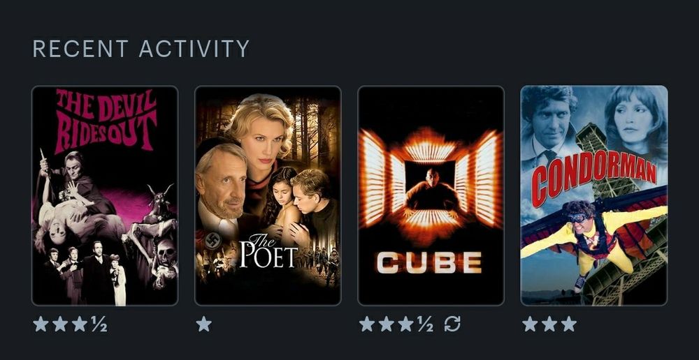 Letterboxd Last Four: THE DEVIL RIDES OUT, THE POET, CUBE, CONDORMAN