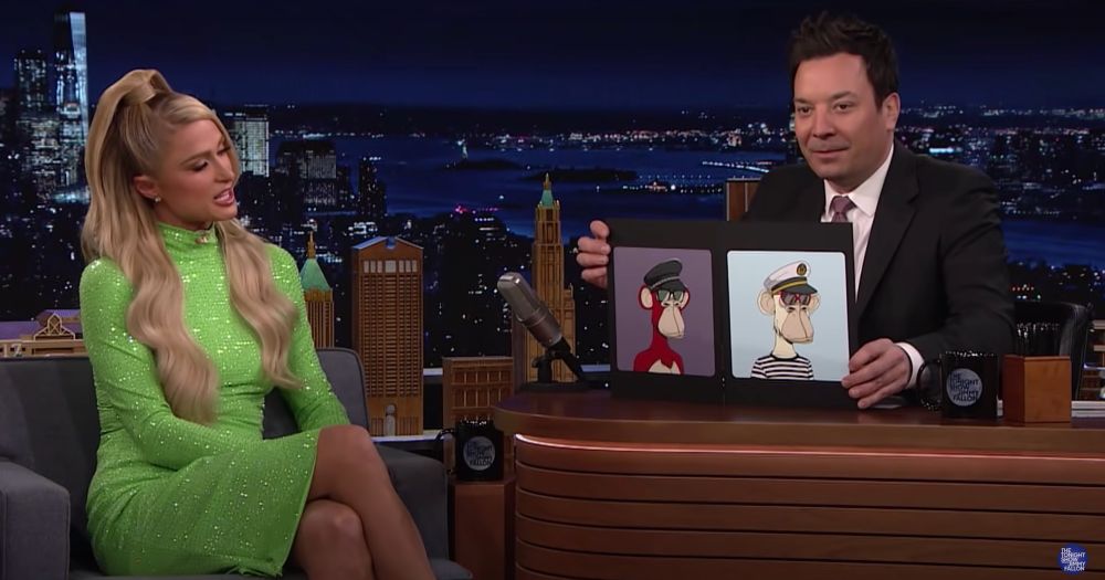Jimmy Fallon and Paris Hilton pretend to care about bored apes.