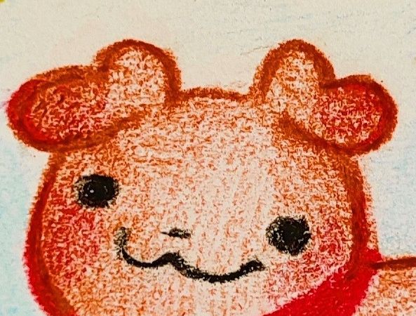 A lil dog drawn with crayons its face