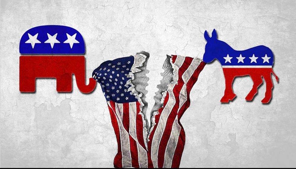 Flag being green by donkey and elephant 