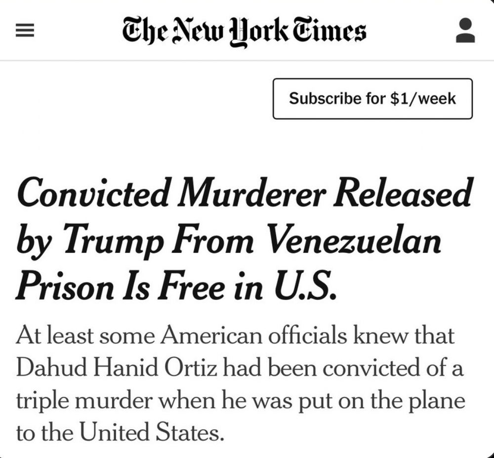 Convicted Murderer Released by Trump From Venezuelan
Prison Is Free in U.S.
At least some American officials knew that Dahud Hanid Ortiz had been convicted of a triple murder when he was put on the plane to the United States.