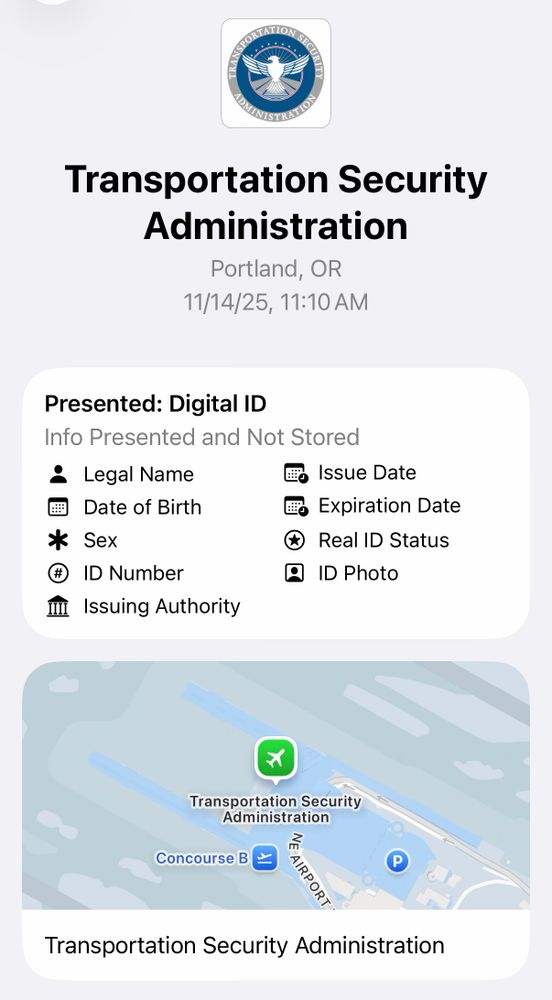 an activity view that shows exactly what data was shared with the TSA.