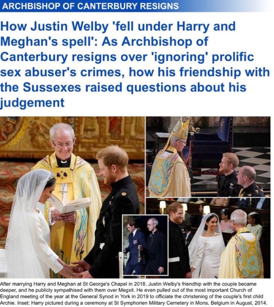 Daily Mail headline claims Justin Welby ‘fell under Meghan’s spell’ in an article otherwise about his resignation for perceived failings in the reporting of a serial child abuser.