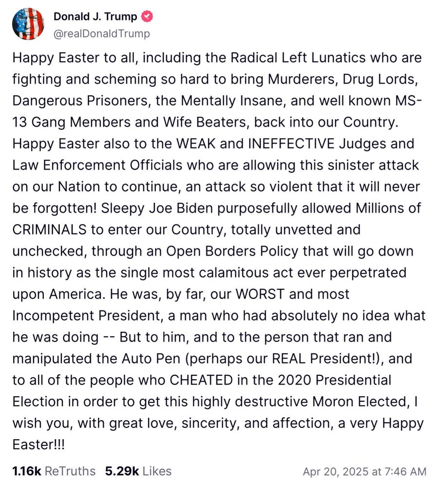 Donald Trump’s unhinged & hate-filled Easter message.