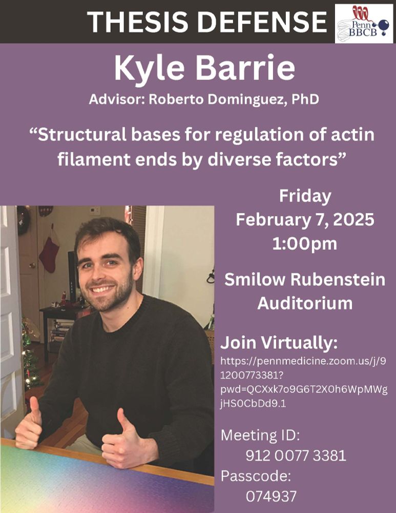 BBCB Thesis Defense: Kyle Barrie
“Structural bases for regulation of actin filament ends by diverse factors” Friday February 7, 2025 at 1:00pm