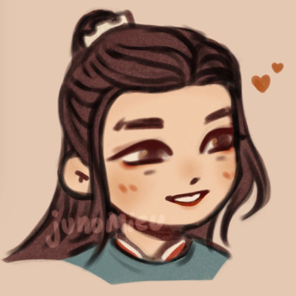 Chibi bust illustration of Wen Kexing from Word of Honor. He is looking offscreen fondly with two hearts beside his head. 
