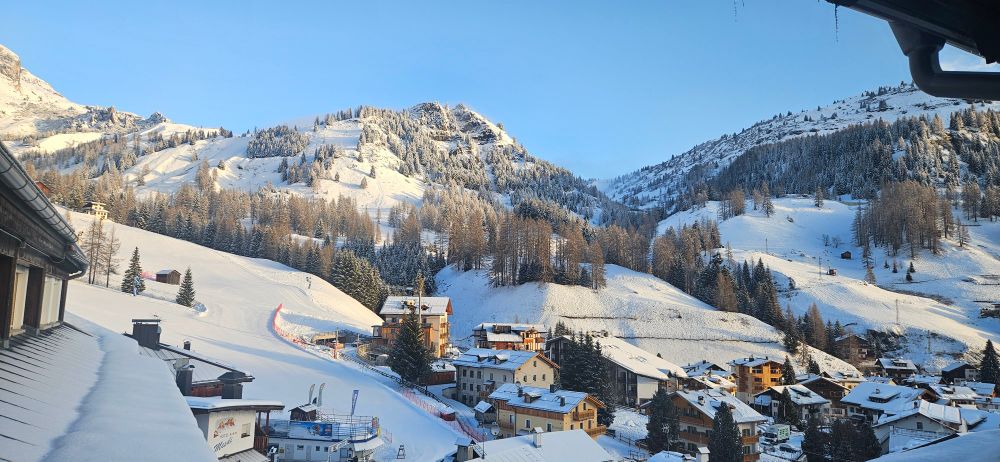 Sleepy mountain town waking up to blue skies after last night's snowfall. 