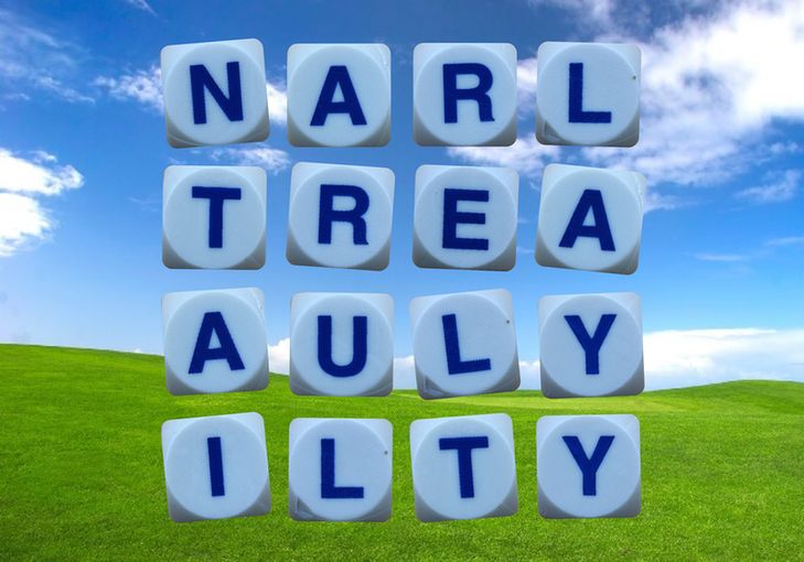 The 16-letter grid to play the weekly game of TheBOG: NARL / TREA / AULY / ILTY
