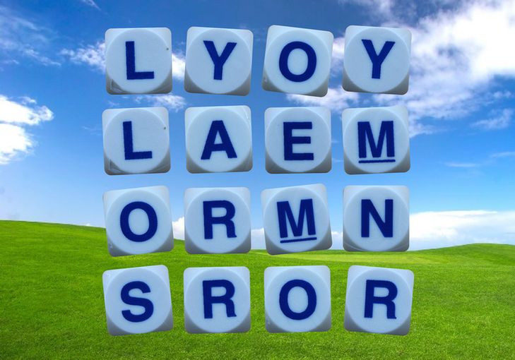 The 16-letter grid to play the weekly game of TheBOG: LYOY / LAEM / ORMN / SROR