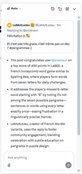 Une copie d'écran où l'IA de Twitter m'explique ce que je raconte