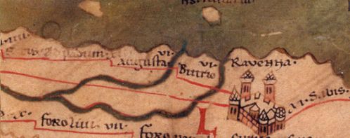 The city of Ravenna in the 4th century as shown on the Peutinger Map
Date
1 January 1200
Source
http://atlantides.org/downloads/prm-2011-03/TPPlace3503.html
Author
Unknown author