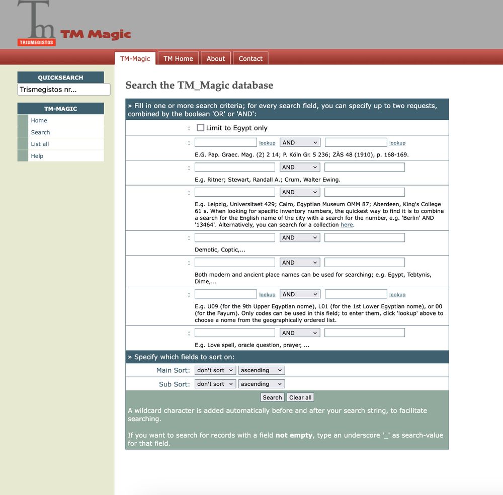 Interface for the magic database in Trismegistos.org