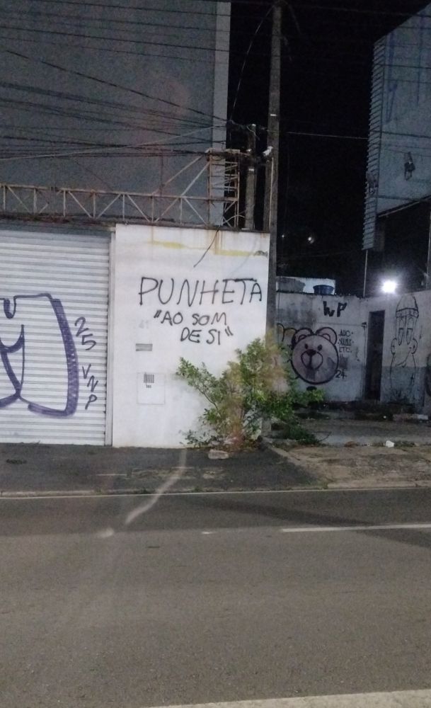 Pichação em parede branca 
Punheta 
"Ao som de si"