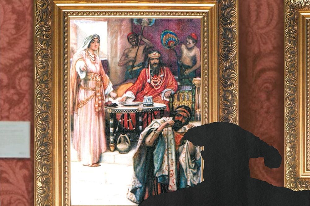 Colour lithograph by Arthur A. Dixon titled "The Enemy is this Wicked Haman!" presented as a framed portrait.